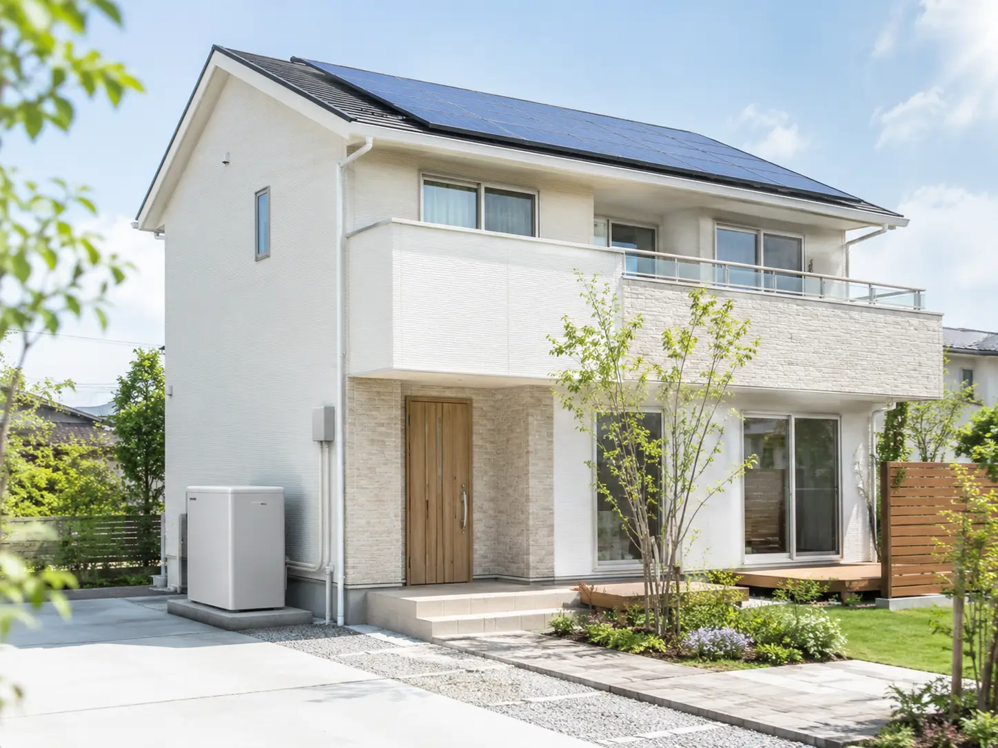 太陽光パネルと蓄電池を設置した戸建て住宅